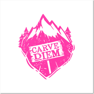 Carve Diem Women Ski Funny Winter T-Shirt and Gift Posters and Art